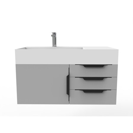 Castello Usa Amazon 36" Wall Mounted Gray Vanity With White Top And Black Handles CB-MC-36G-BL-2056L-WH